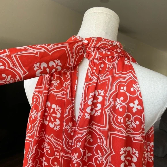 Ann Taylor Tiled Flowy Tie Neck Halter Maxi Dress - Picture 5 of 12